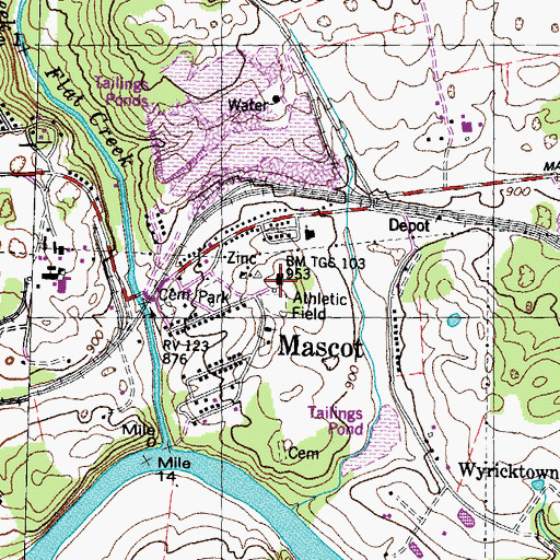 Topographic Map of Mascot School, TN