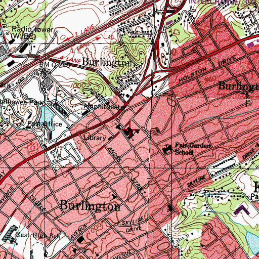 Topographic Map of McCalla Avenue Baptist Church, TN