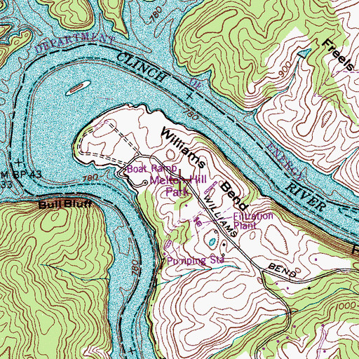 Topographic Map of Melton Hill Park, TN
