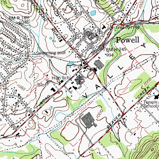 Topographic Map of Powell High School, TN