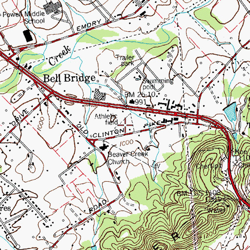 Topographic Map of Powell Park, TN