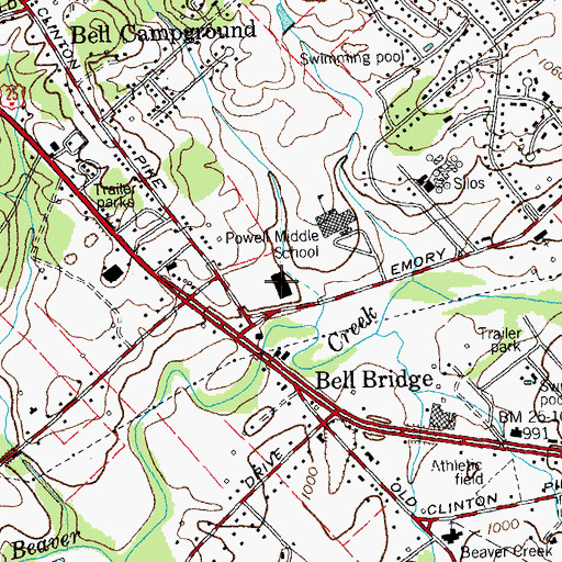 Topographic Map of Powell Shopping Center, TN