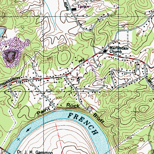 Topographic Map of Sinking Springs School (historical), TN