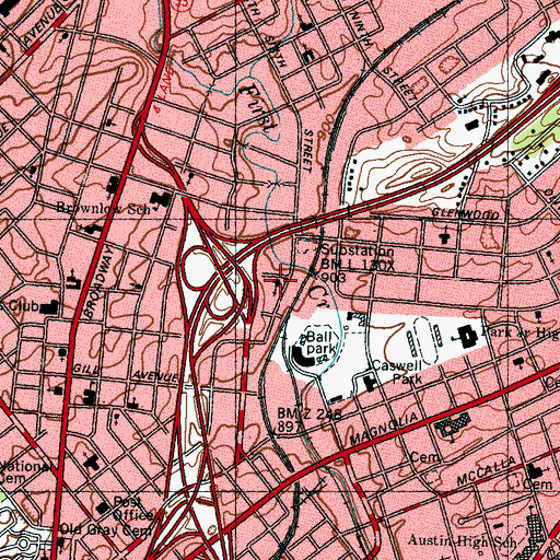 Topographic Map of Sixth Avenue Baptist Church, TN