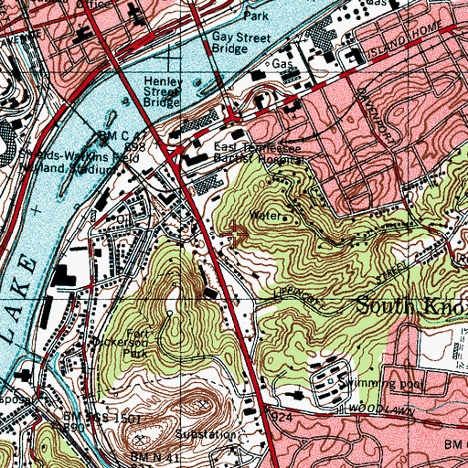 Topographic Map of South Knoxville Quarry, TN