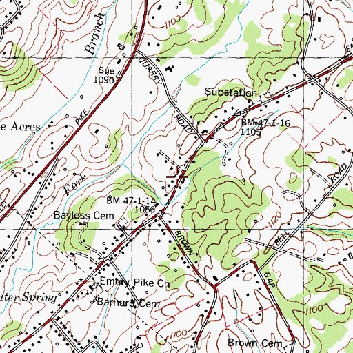 Topographic Map of Stony Point Church (historical), TN