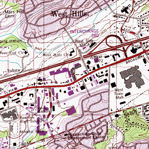 Topographic Map of Suburban Shopping Center, TN