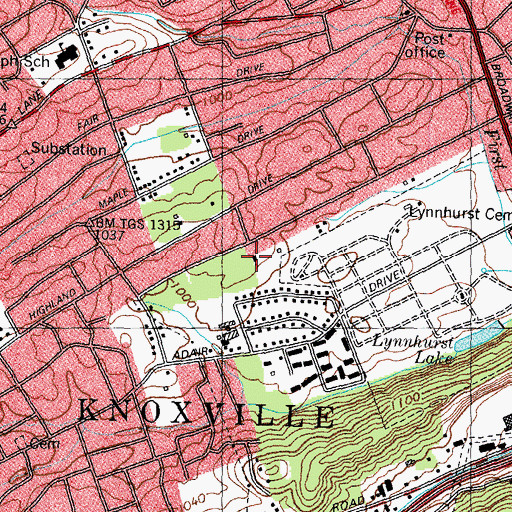 Topographic Map of Temple Baptist Church, TN