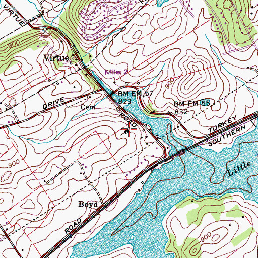 Topographic Map of Virtue Church, TN