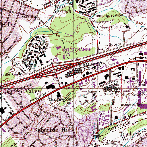 Topographic Map of Walker Springs Plaza Shopping Center, TN