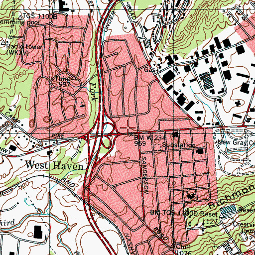 Topographic Map of West Haven Shopping Center, TN