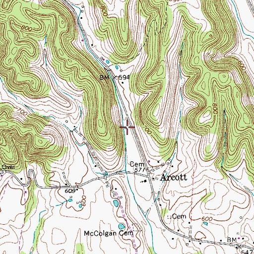 Topographic Map of Arcot School (historical), TN