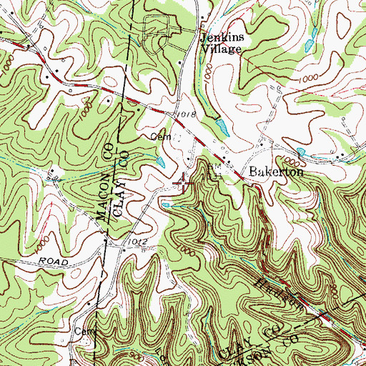 Topographic Map of Bakerton Church of Christ, TN