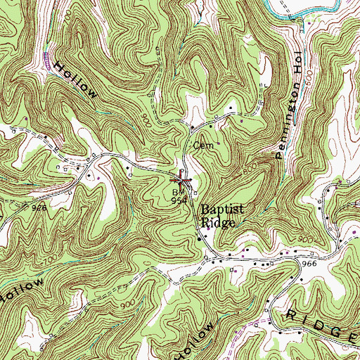 Topographic Map of Baptist Ridge Baptist Church, TN