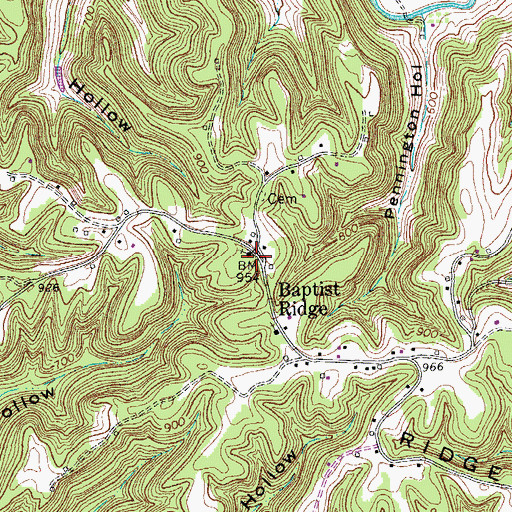 Topographic Map of Baptist Ridge School (historical), TN