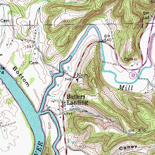 Topographic Map of Butlers Landing Church of Christ, TN
