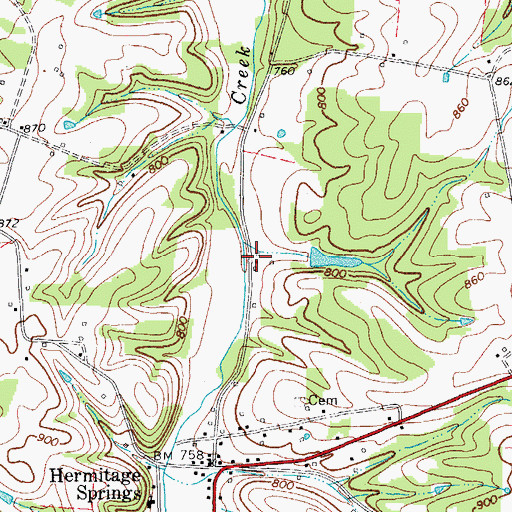Topographic Map of Capshaw Mill (historical), TN