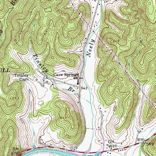 Topographic Map of Cave Springs School (historical), TN