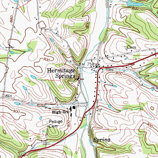 Topographic Map of Hermitage Springs Church of Christ, TN