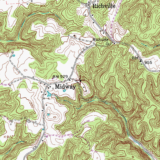 Topographic Map of Midway Church of Christ, TN