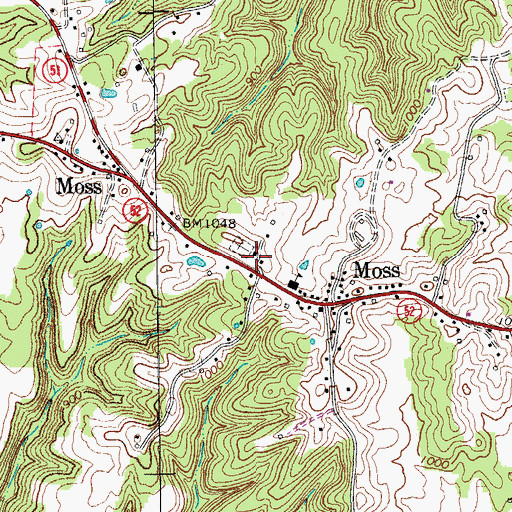 Topographic Map of Moss Church of Christ, TN