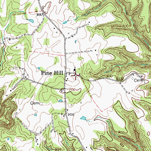 Topographic Map of Pine Hill School (historical), TN