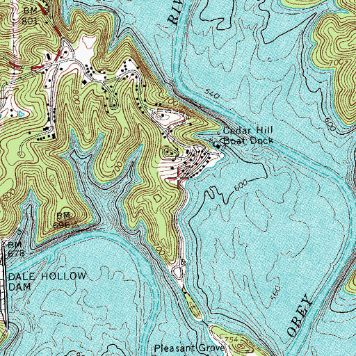 Topographic Map of Pleasant Grove Church of Christ (historical), TN