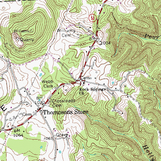 Topographic Map of Rock Springs Cemetery, TN
