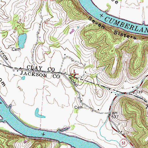 Topographic Map of Tinsleys Bottom Church of Christ, TN