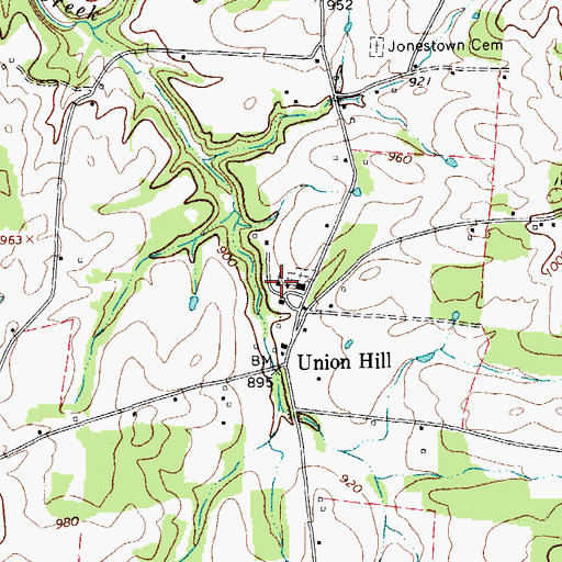 Topographic Map of Union Hill Church of Christ, TN