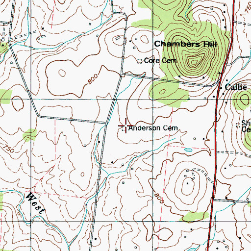 Topographic Map of Anderson Cemetery, TN