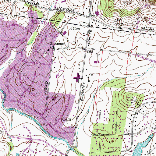 Topographic Map of Brentwood Academy, TN