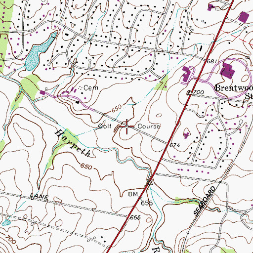 Topographic Map of Brentwood Country Club, TN
