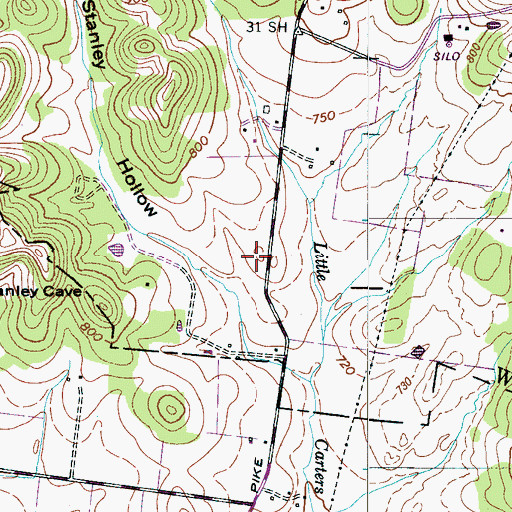 Topographic Map of Burnett Cemetery, TN
