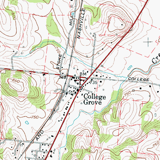 Topographic Map of College Grove Elementary School, TN