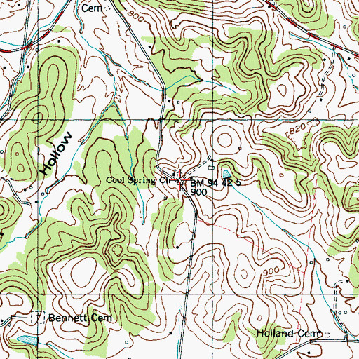 Topographic Map of Cool Springs Cemetery, TN