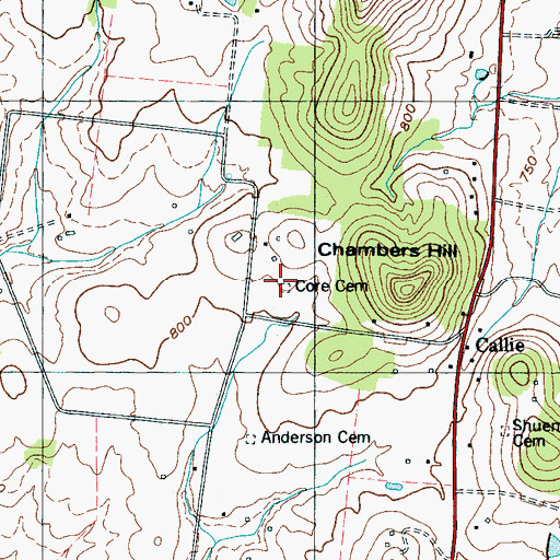 Topographic Map of Core Cemetery, TN
