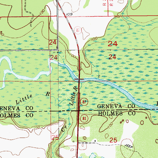 Topographic Map of Stevens Ferry Bridge, AL