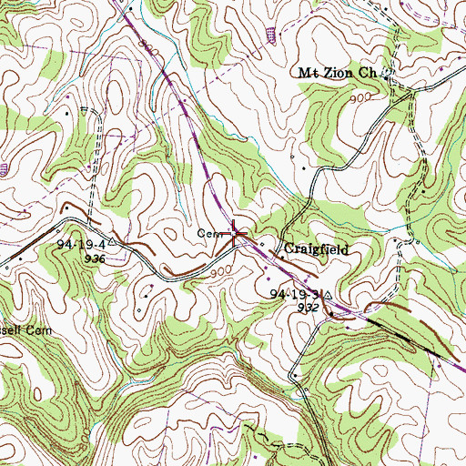 Topographic Map of Craigfield Cemetery, TN