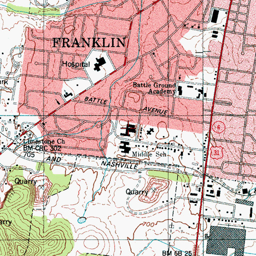 Topographic Map of Franklin Elementary School, TN