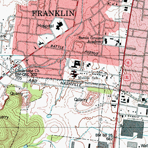 Topographic Map of Franklin Middle School, TN