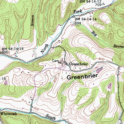 Topographic Map of Greenbrier Cemetery, TN