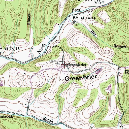 Topographic Map of Greenbrier United Methodist Church, TN