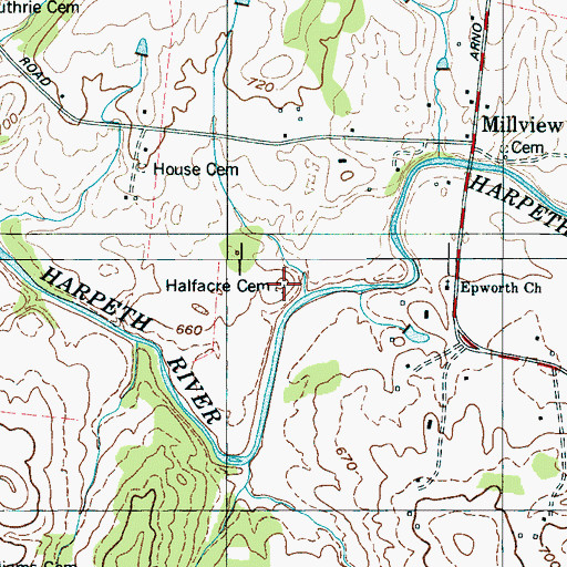 Topographic Map of Halfacre Cemetery, TN