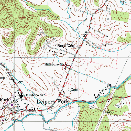 Topographic Map of Hillsboro Church, TN