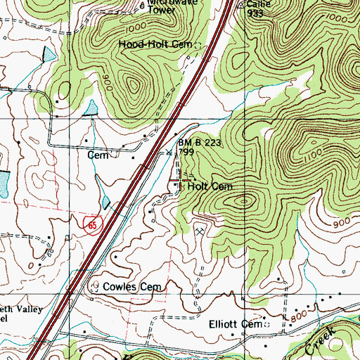 Topographic Map of Holt Cemetery, TN