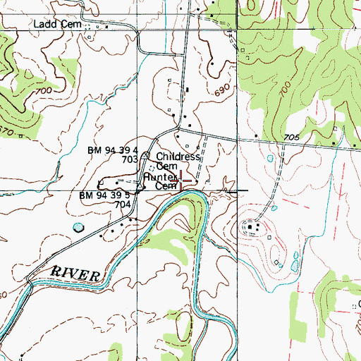 Topographic Map of Hunter Cemetery, TN