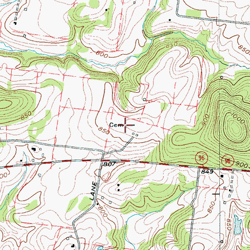 Topographic Map of Long Cemetery, TN