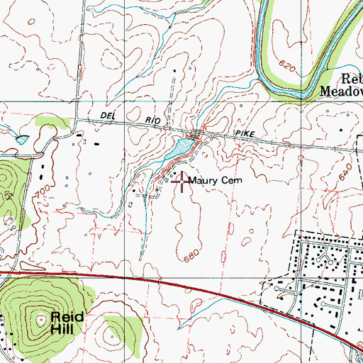 Topographic Map of Maury Cemetery, TN
