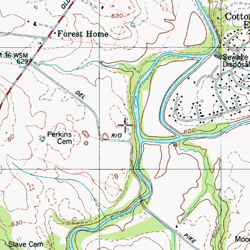 Topographic Map of Meeting of the Waters Plantation (historical), TN